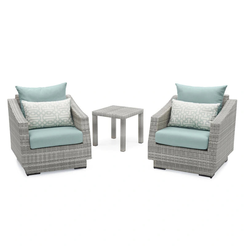 Cannes 3 Piece Aluminum Outdoor Patio Club Chairs & Side Table