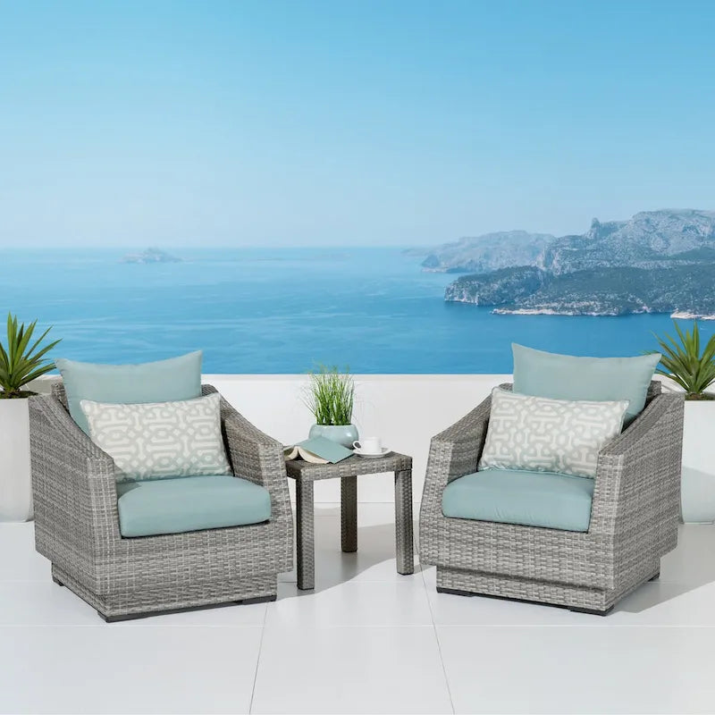 Cannes 3 Piece Aluminum Outdoor Patio Club Chairs & Side Table