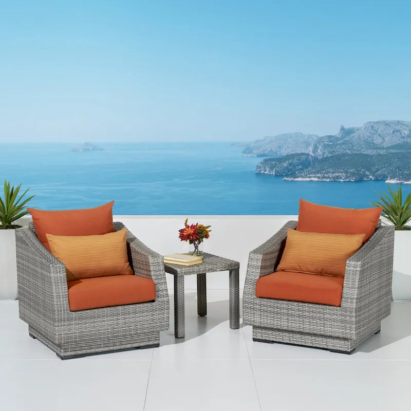 Cannes 3 Piece Aluminum Outdoor Patio Club Chairs & Side Table