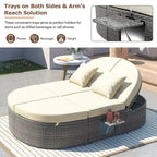 Outdoor Sun Bed Patio 2-Person Daybed with Cushions and Pillows, Rattan Garden Reclining Chaise Lounge