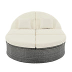 Outdoor Sun Bed Patio 2-Person Daybed with Cushions and Pillows, Rattan Garden Reclining Chaise Lounge