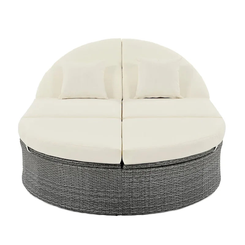 Outdoor Sun Bed Patio 2-Person Daybed with Cushions and Pillows, Rattan Garden Reclining Chaise Lounge