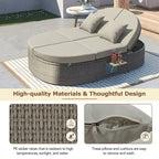Outdoor Sun Bed Patio 2-Person Daybed with Cushions and Pillows, Rattan Garden Reclining Chaise Lounge