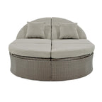 Outdoor Sun Bed Patio 2-Person Daybed with Cushions and Pillows, Rattan Garden Reclining Chaise Lounge