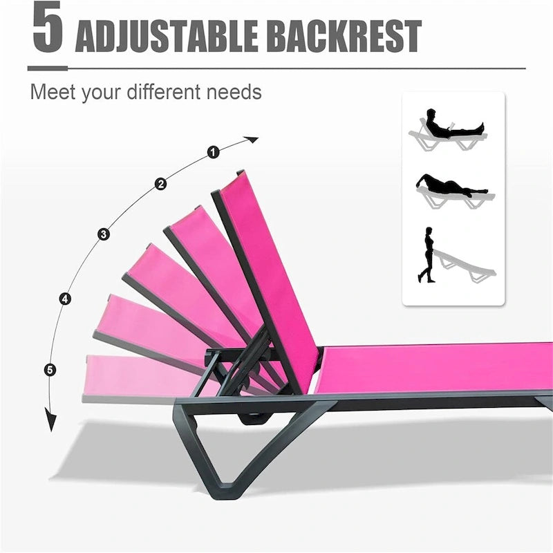 Outdoor Adjustable Backrest Lounge Chair with Side Table (Set of 3) - N/A