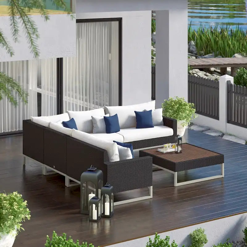 Milo Espresso 6 Piece Sunbrella Outdoor Patio Sectional with Table