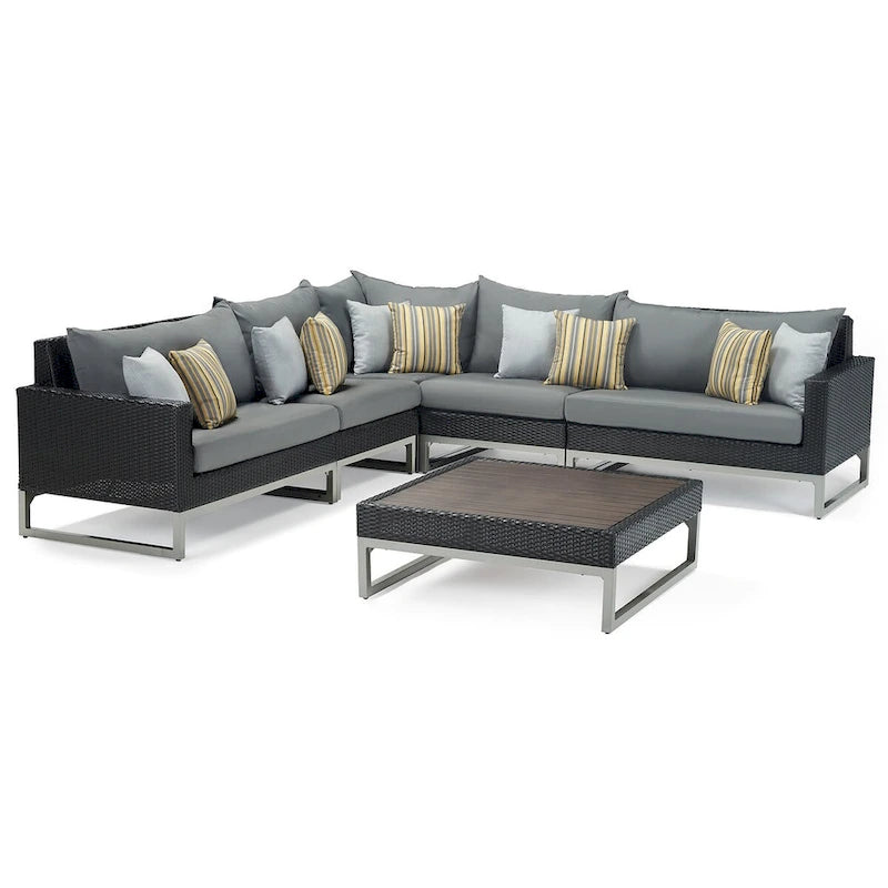 Milo Espresso 6 Piece Sunbrella Outdoor Patio Sectional with Table