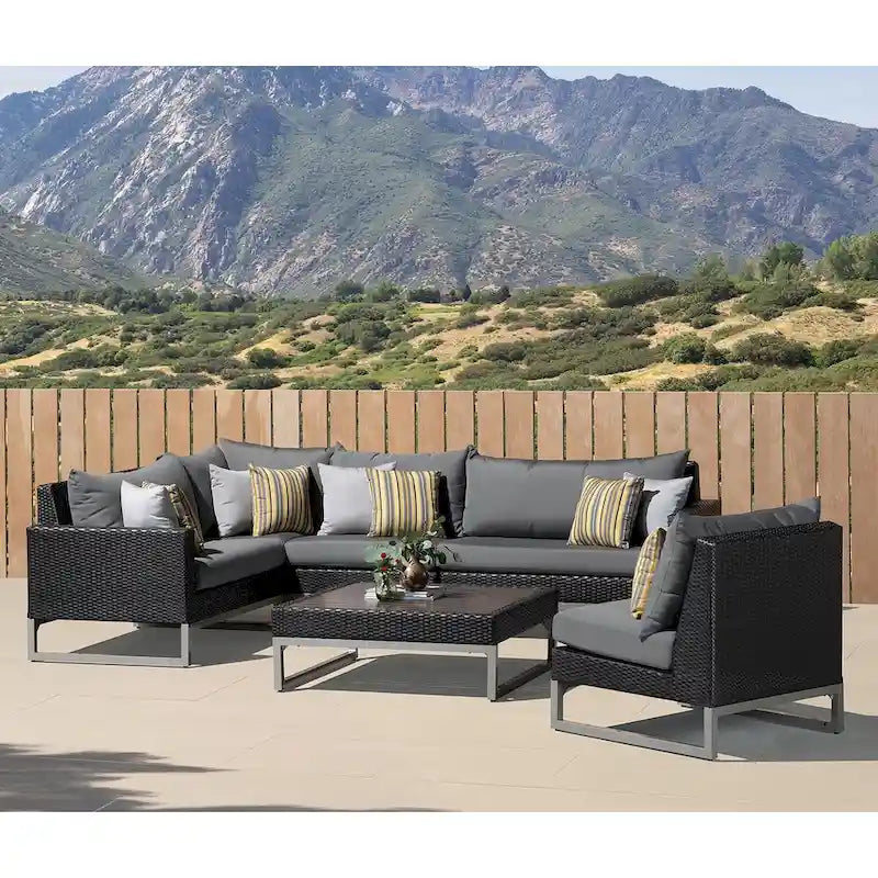Milo Espresso 6 Piece Sunbrella Outdoor Patio Sectional with Table