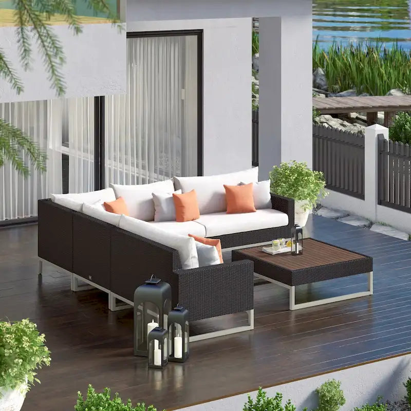 Milo Espresso 6 Piece Sunbrella Outdoor Patio Sectional with Table