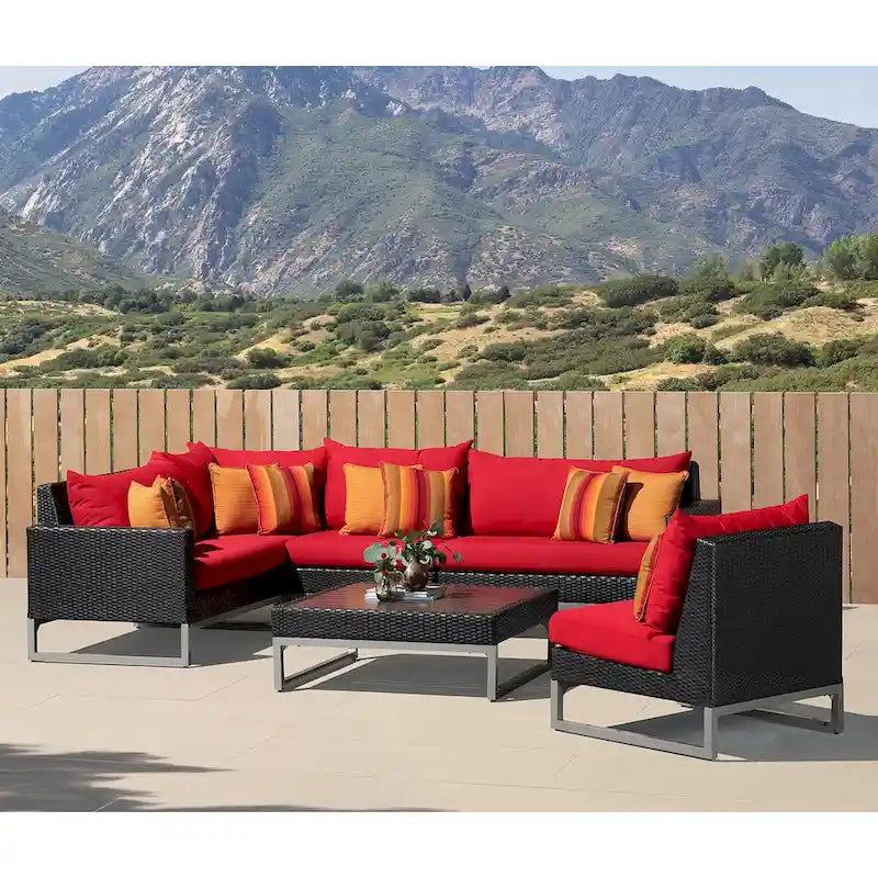 Milo Espresso 6 Piece Sunbrella Outdoor Patio Sectional with Table