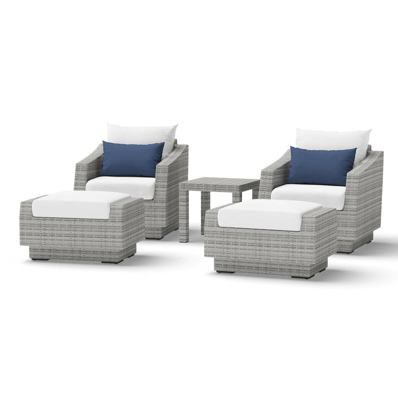 Cannes 5 Piece Aluminum Outdoor Patio Club Chair & Ottoman Set.