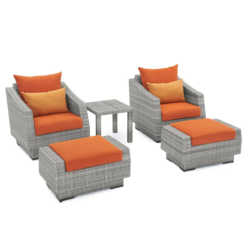 Cannes 5 Piece Aluminum Outdoor Patio Club Chair & Ottoman Set.