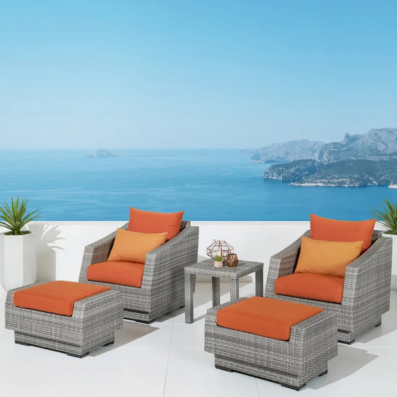 Cannes 5 Piece Aluminum Outdoor Patio Club Chair & Ottoman Set.