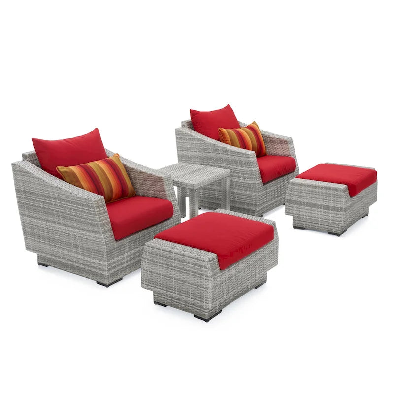 Cannes 5 Piece Aluminum Outdoor Patio Club Chair & Ottoman Set.