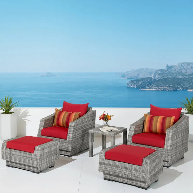 Cannes 5 Piece Aluminum Outdoor Patio Club Chair & Ottoman Set.