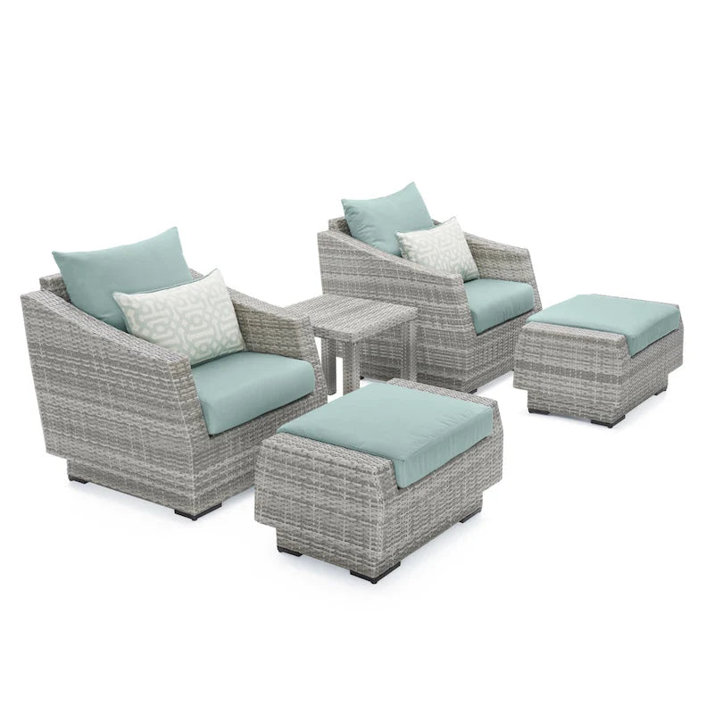 Cannes 5 Piece Aluminum Outdoor Patio Club Chair & Ottoman Set.