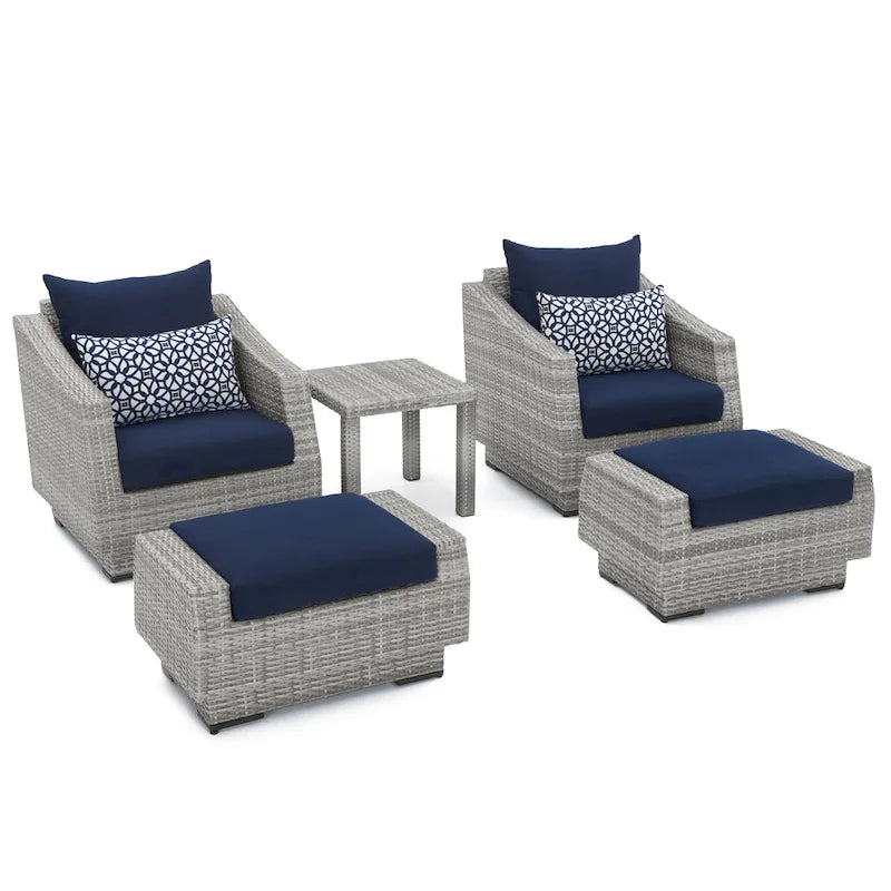 Cannes 5 Piece Aluminum Outdoor Patio Club Chair & Ottoman Set.