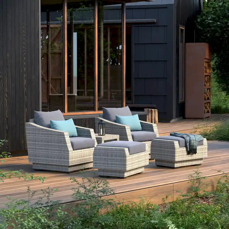 Cannes 5 Piece Aluminum Outdoor Patio Club Chair & Ottoman Set.