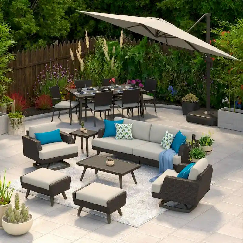 Portofino Casual 15 Piece Sunbrella Outdoor Patio Motion Estate Set