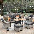 XIZZI 6-piece Wicker Patio Furniture Conversation Seating Set with Fire Pit