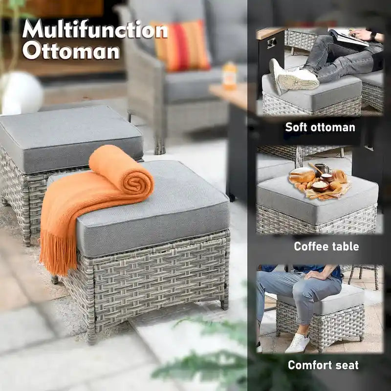 XIZZI 6-piece Wicker Patio Furniture Conversation Seating Set with Fire Pit