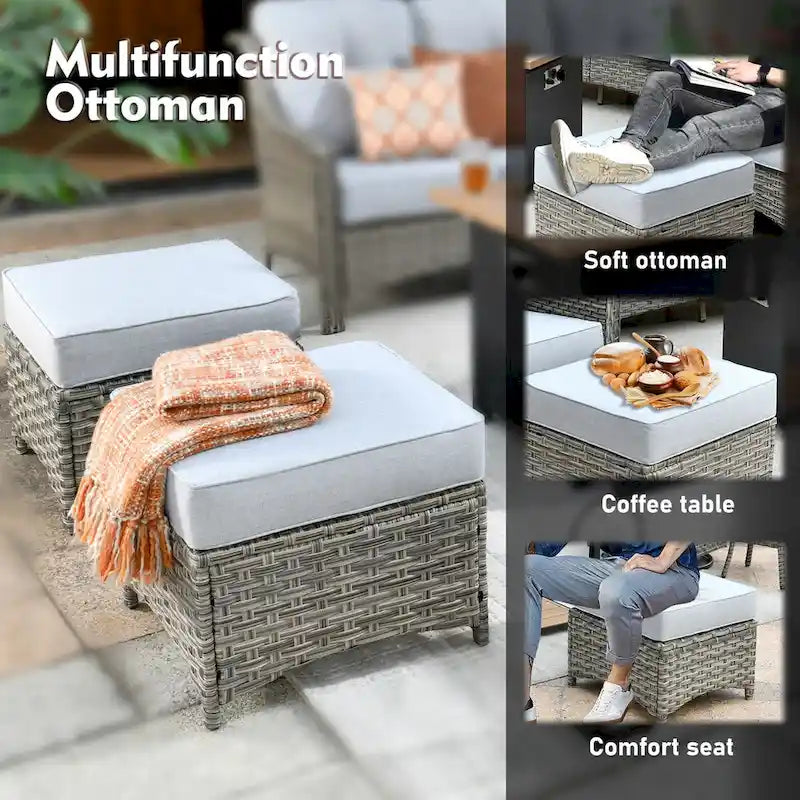 XIZZI 6-piece Wicker Patio Furniture Conversation Seating Set with Fire Pit