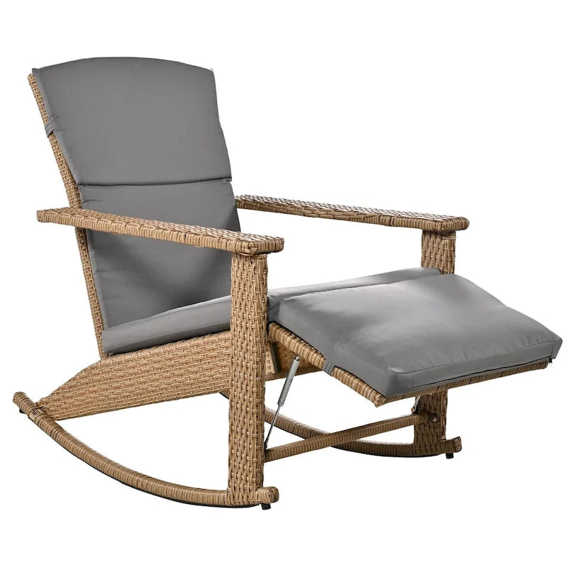 Adjustable Outdoor Wicker Double Rocking Chair Lounges with Coffee Table for Backyard, Garden, Poolside