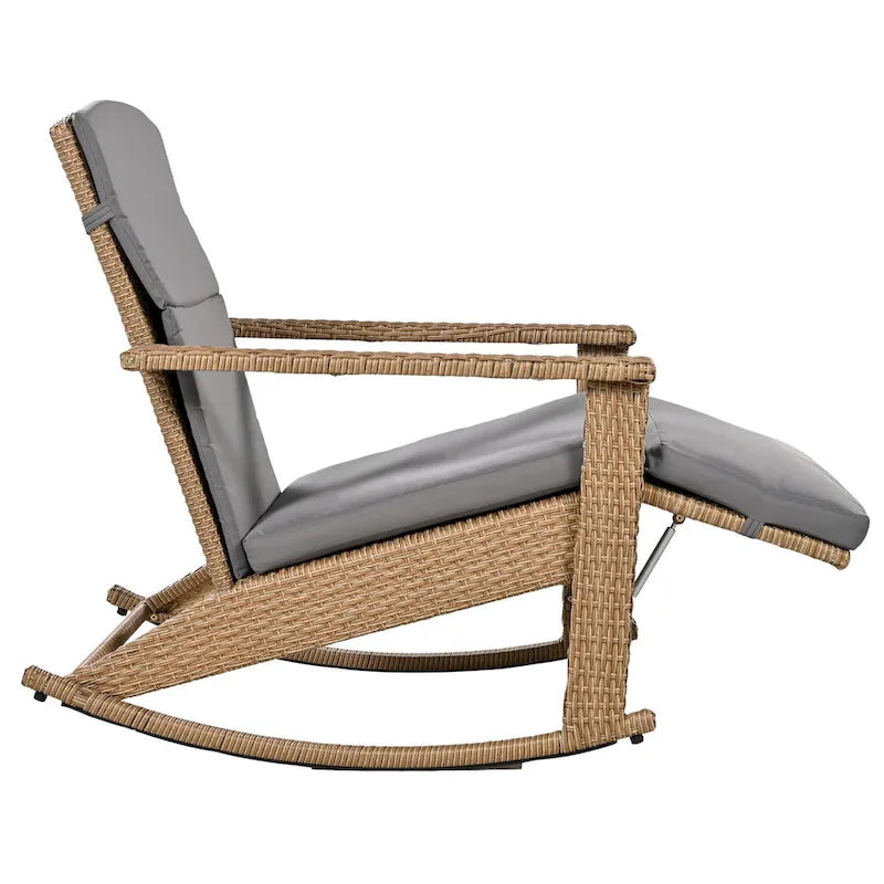 Adjustable Outdoor Wicker Double Rocking Chair Lounges with Coffee Table for Backyard, Garden, Poolside