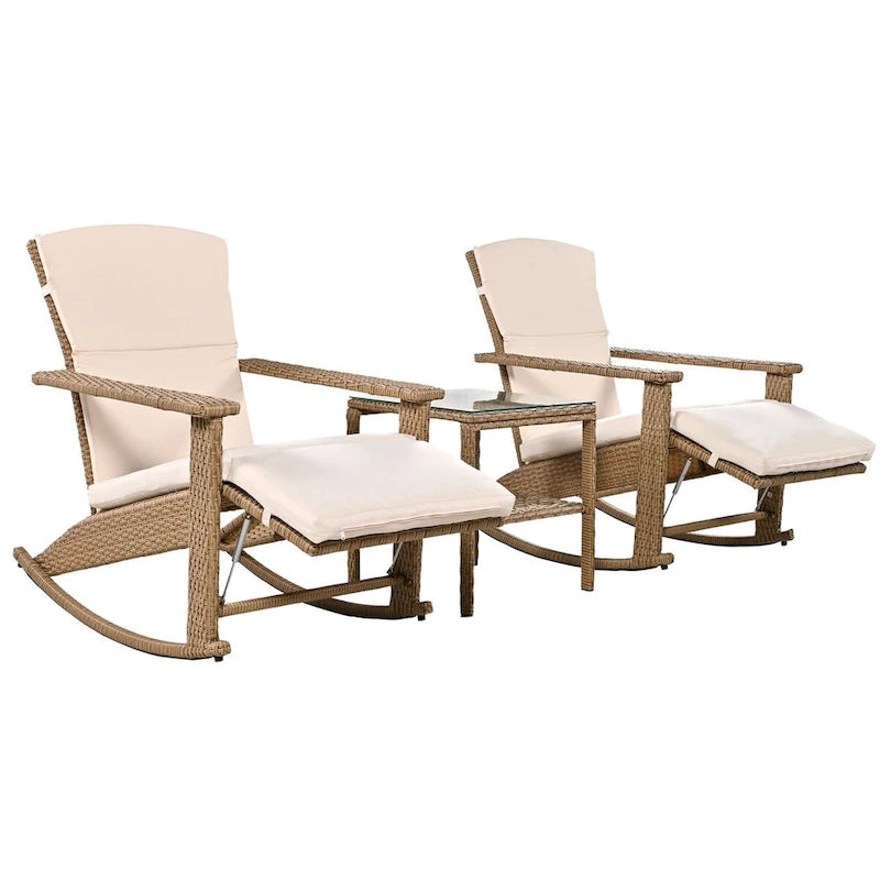 Adjustable Outdoor Wicker Double Rocking Chair Lounges with Coffee Table for Backyard, Garden, Poolside