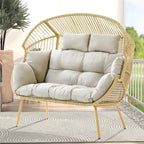 2-Seat Wicker Double Egg Chair with Cushion - Yellow