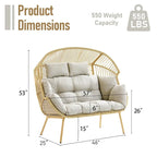 2-Seat Wicker Double Egg Chair with Cushion - Yellow