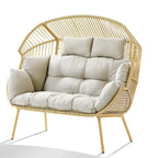 2-Seat Wicker Double Egg Chair with Cushion - Yellow