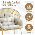 2-Seat Wicker Double Egg Chair with Cushion - Yellow