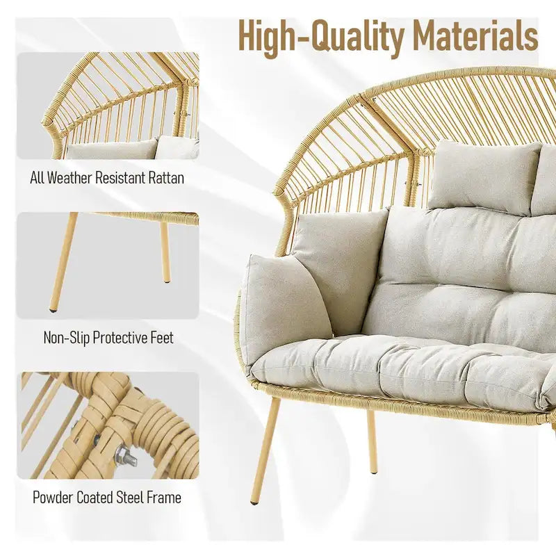 2-Seat Wicker Double Egg Chair with Cushion - Yellow