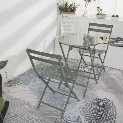 3 Piece Patio Bistro Set of Foldable Round Table and Chairs