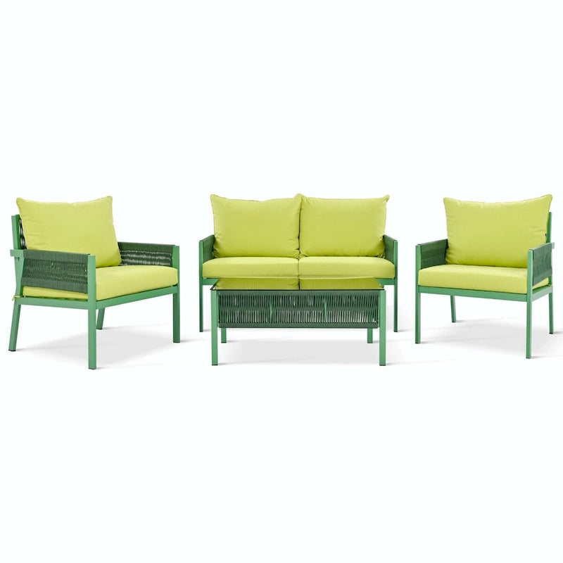 4-Piece Patio Furniture Set: Outdoor Seating with Tempered Glass Table, Thick Cushions