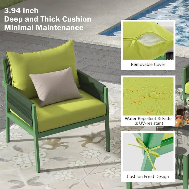 4-Piece Patio Furniture Set: Outdoor Seating with Tempered Glass Table, Thick Cushions