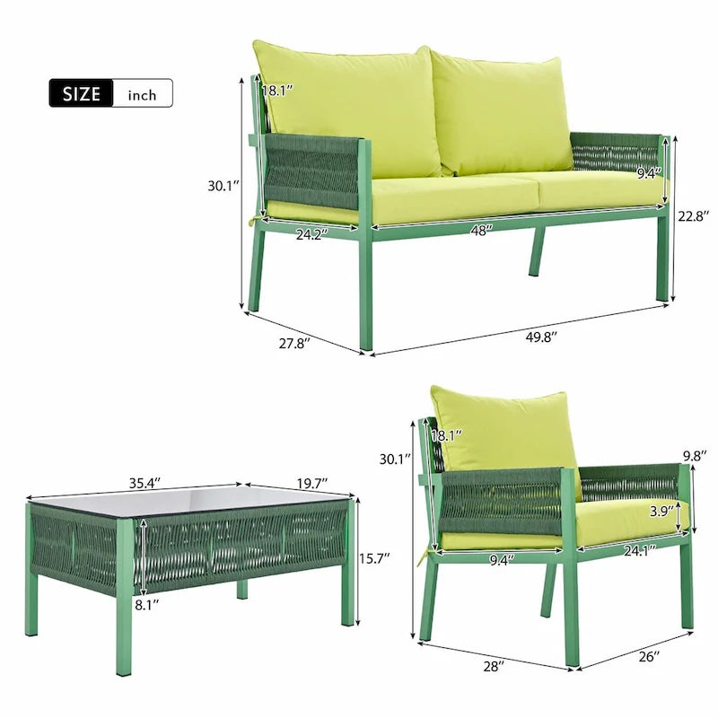 4-Piece Patio Furniture Set: Outdoor Seating with Tempered Glass Table, Thick Cushions