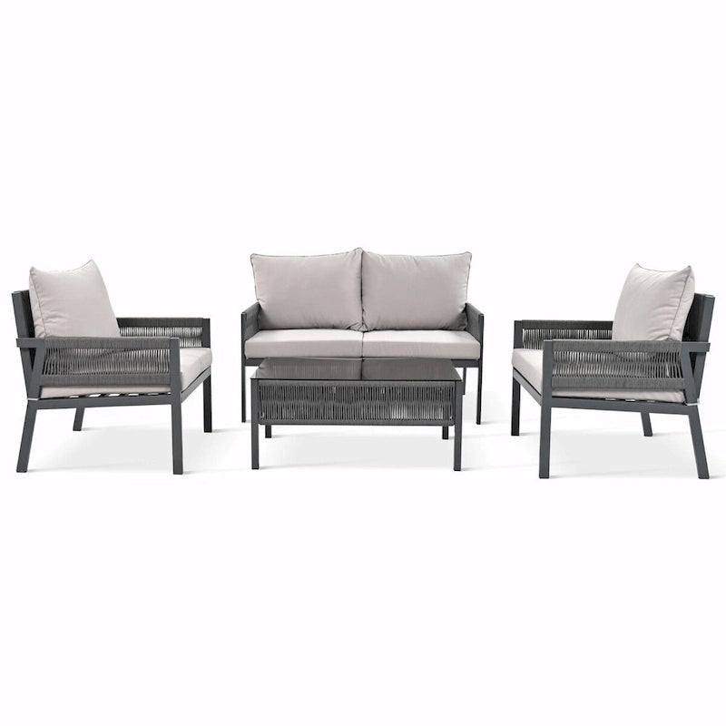 4-Piece Patio Furniture Set: Outdoor Seating with Tempered Glass Table, Thick Cushions