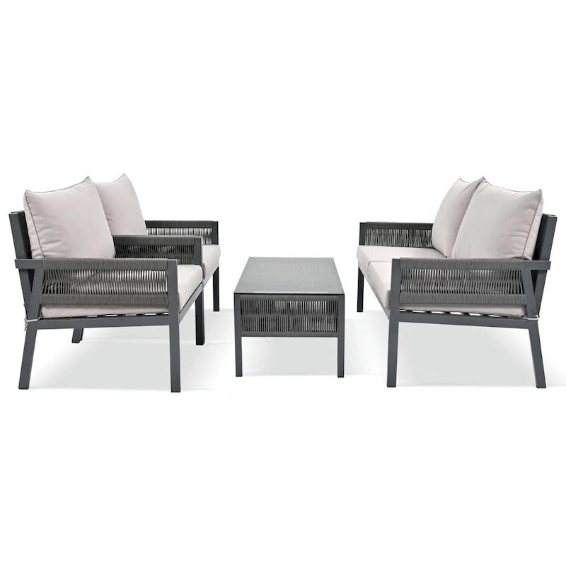 4-Piece Patio Furniture Set: Outdoor Seating with Tempered Glass Table, Thick Cushions
