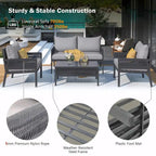 4-Piece Patio Furniture Set: Outdoor Seating with Tempered Glass Table, Thick Cushions