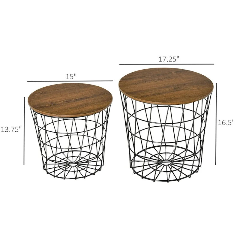 End Tables Set of 2,Nesting Tables w/Storage,Round Accent Side Tables