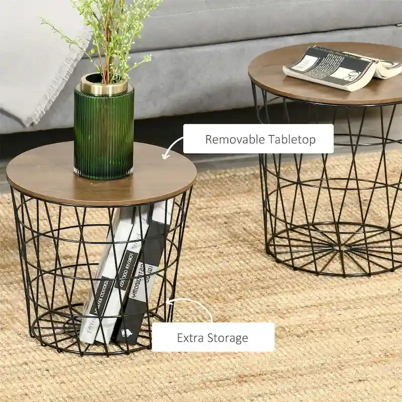 End Tables Set of 2,Nesting Tables w/Storage,Round Accent Side Tables