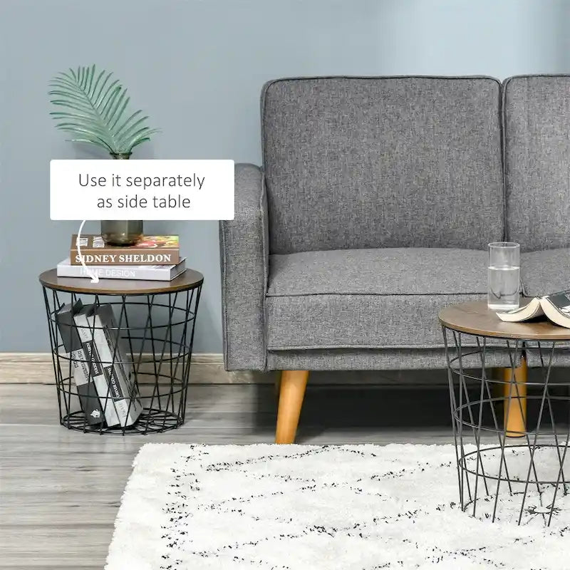 End Tables Set of 2,Nesting Tables w/Storage,Round Accent Side Tables