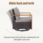 Gymojoy Outdoor Wicker Rattan Swivel Chair with Ottomans - Brown