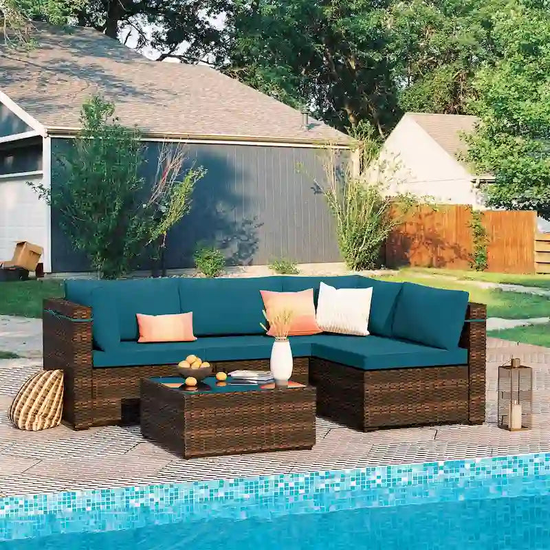 Patio Watcher 5 Pieces Patio Wicker Sectional Sofa Seating Group with Cusions