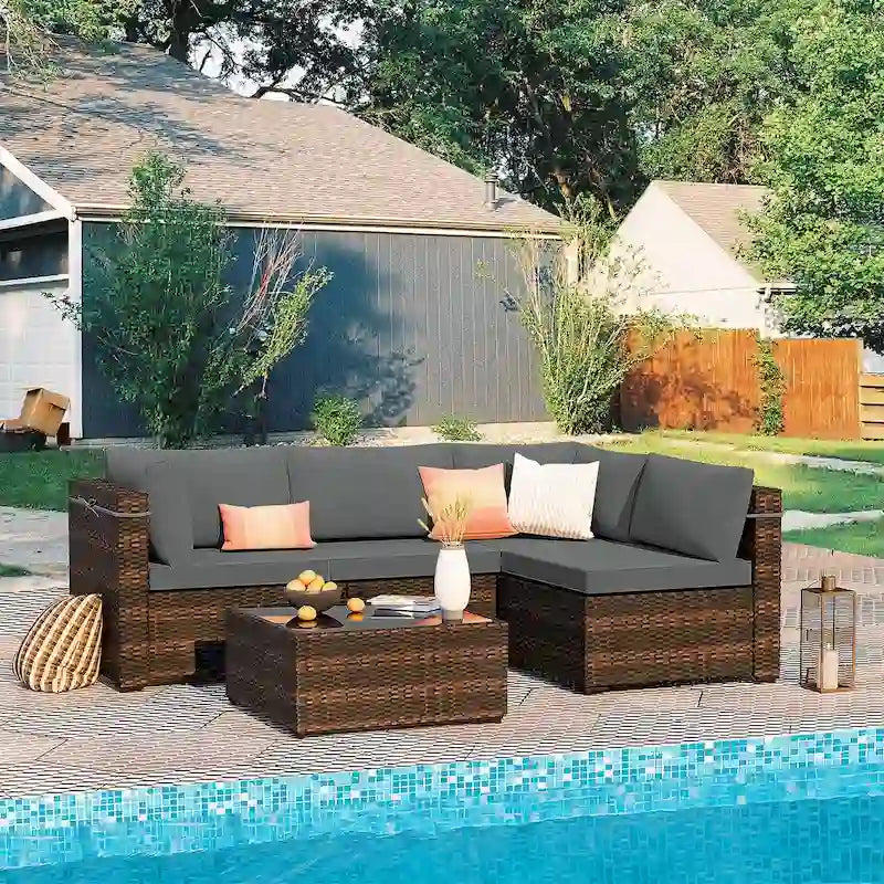 Patio Watcher 5 Pieces Patio Wicker Sectional Sofa Seating Group with Cusions