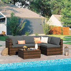 Patio Watcher 5 Pieces Patio Wicker Sectional Sofa Seating Group with Cusions