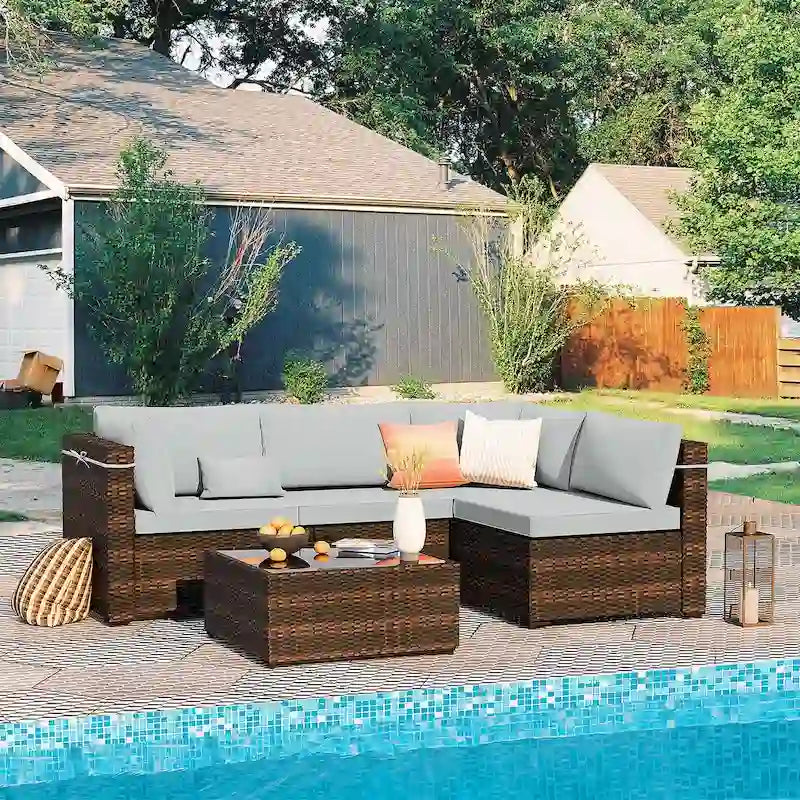 Patio Watcher 5 Pieces Patio Wicker Sectional Sofa Seating Group with Cusions