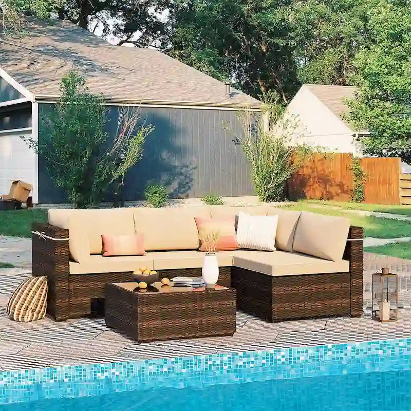 Patio Watcher 5 Pieces Patio Wicker Sectional Sofa Seating Group with Cusions